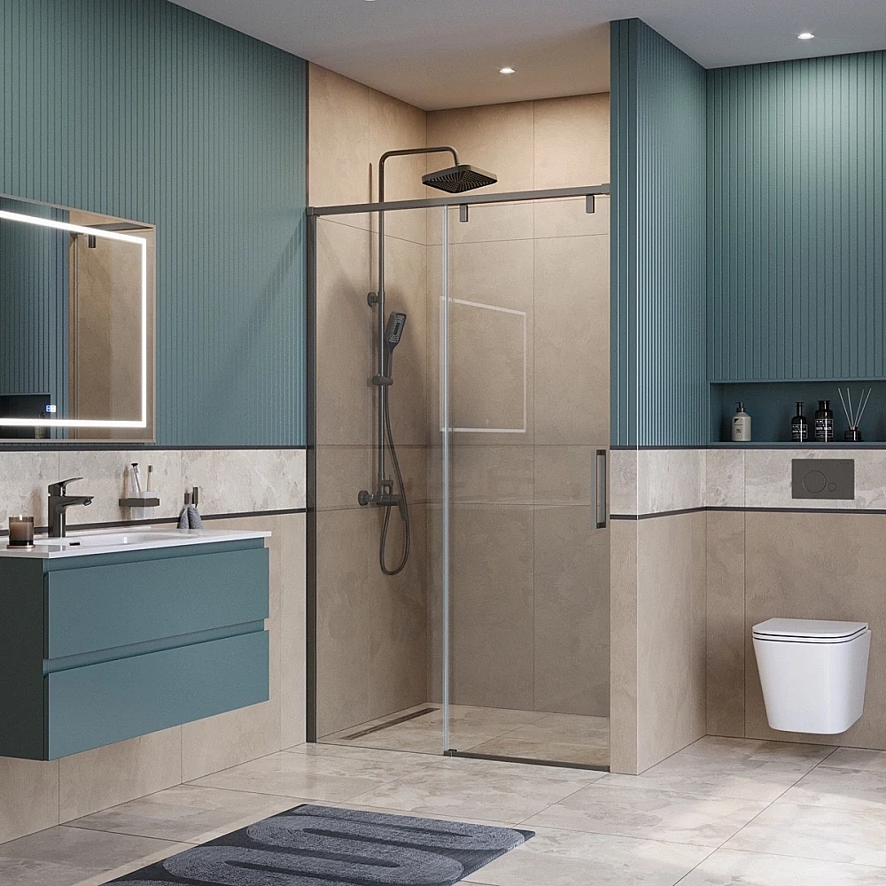 Душевая дверь BelBagno SOFT_CLOSE-1-BF-1-130-C-GM 130 стекло прозрачное/профиль оружейная сталь