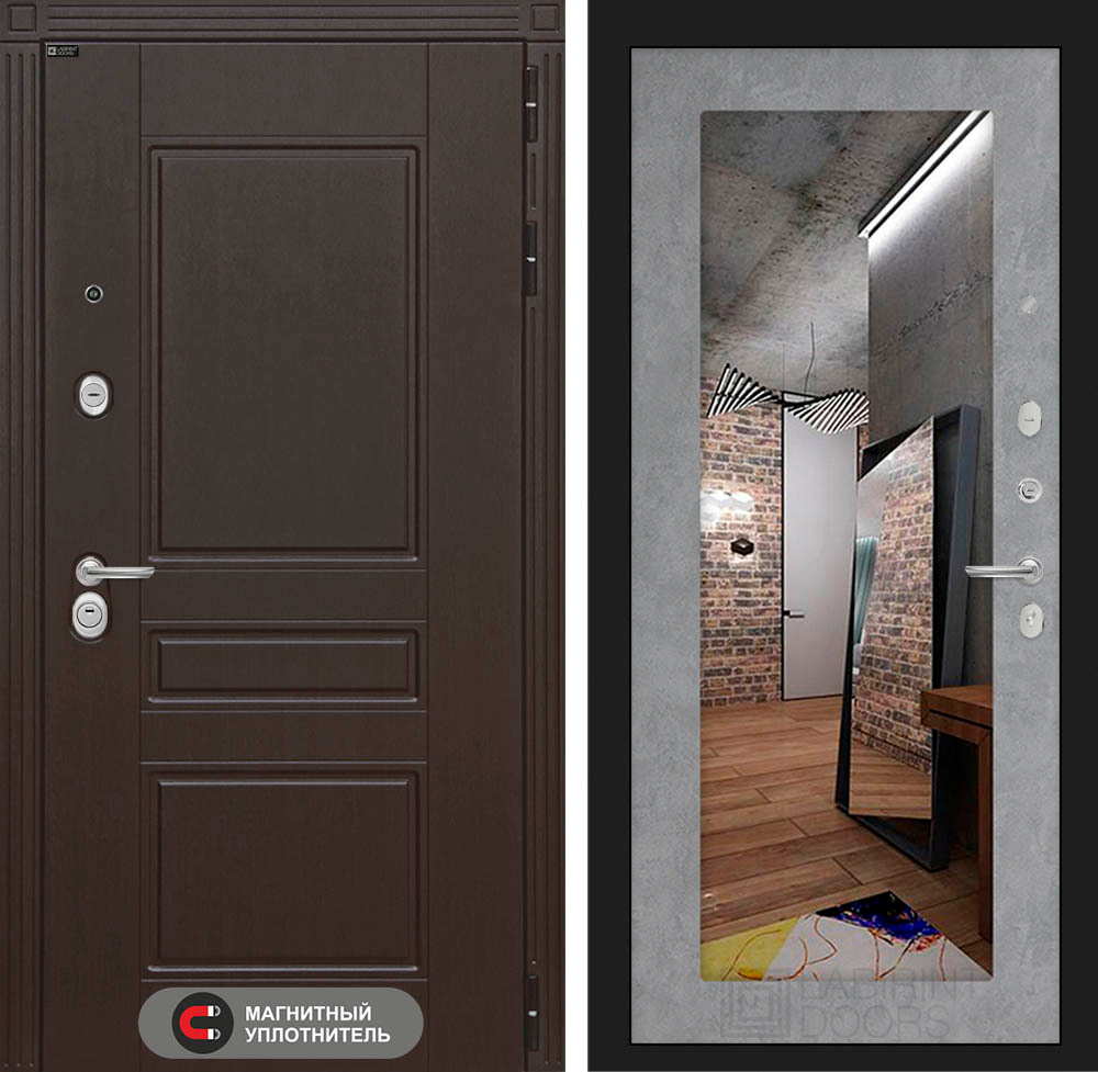 Дверь Входная Лабиринт Мегаполис С зеркалом 18 Бетон светлый