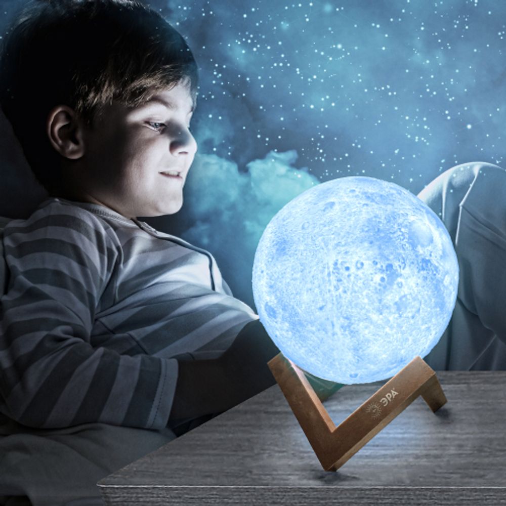 Ночник - светильник светодиодный ЭРА NLED-491-1W-W Луна аккумуляторный белый | Ночники