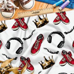 Ткань саржа яркие конверсы, корона и наушники