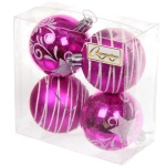 Новогодние шары 6 см (набор 4 шт) «Снежная дымка», Фуксия