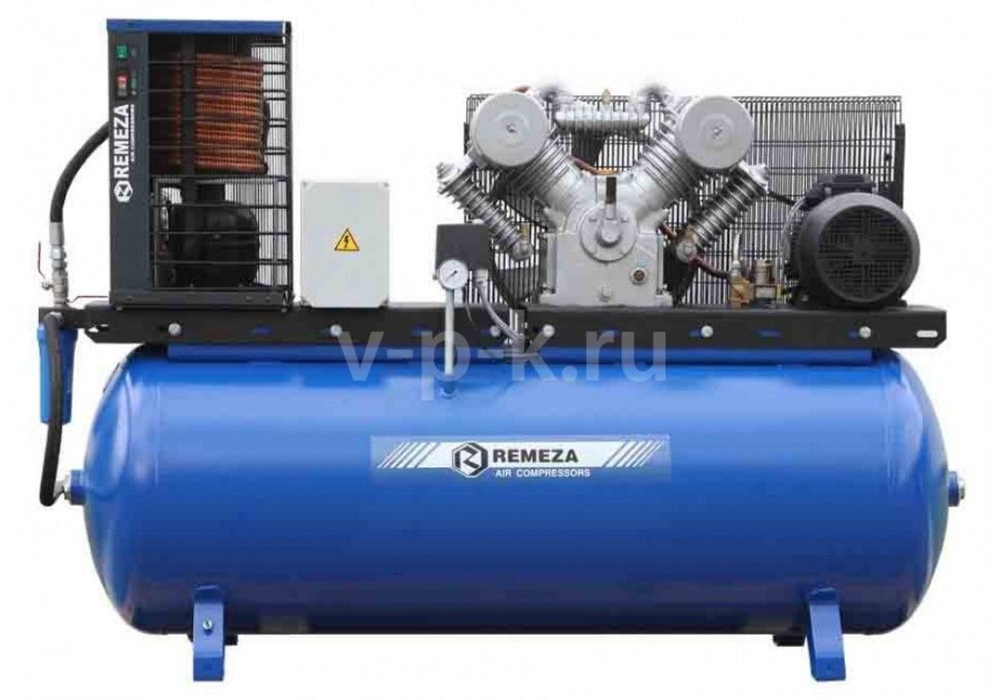 Компрессор поршневой с реф.осушителем 500.LB50Д REMEZA (Белоруссия): 690 л/мин., 10 бар, ресивер 500 л., 4 кВт, 380В, габариты без упак. 1930х615х1200 мм, 300 кг.