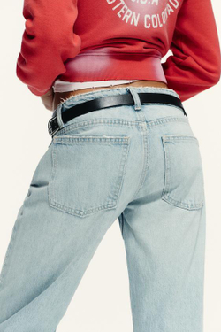 ZARA ДЖИНСЫ TRF WIDE LEG С НИЗКОЙ ПОСАДКОЙ, ЛИНЯЛЫЙ СИНИЙ