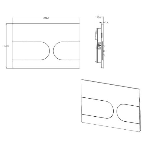 Кнопка смыва AZARIO NEW-TS механическая, двойной смыв, овальные кнопки, нержавеющая сталь 304, хром (AZ-SS-001-CH)