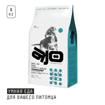 Сухой корм для щенков малых пород AJO Dog Mini Puppy & Junior из курицы с гречкой, Пакет 8 кг