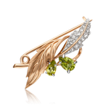 Брошь «Листья» из красного золота c хризолитами и натуральными топазами white Артикул: 04-0238-00-243-1110-46