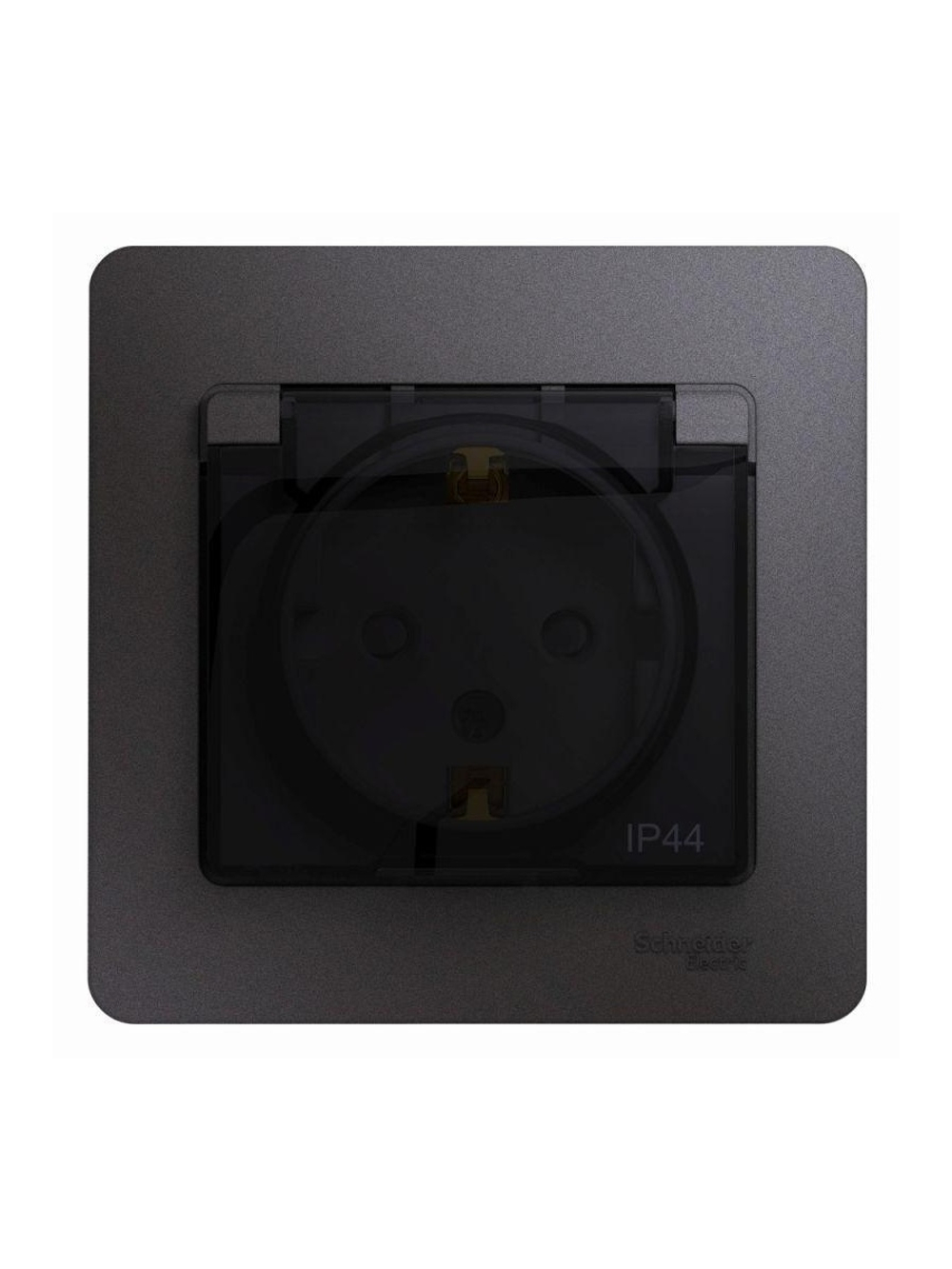 Розетка 1-м СП Glossa 16А IP44 250В с заземл. защ. шторки с крышкой в сборе графит SE GSL001348