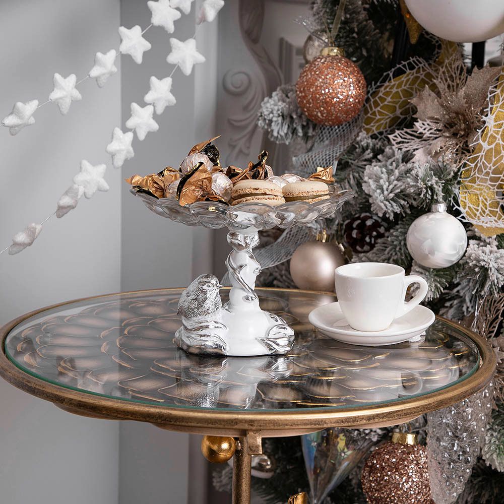 Фруктовница Зарничка Свитти Белая со стеклянной чашей Лепестки