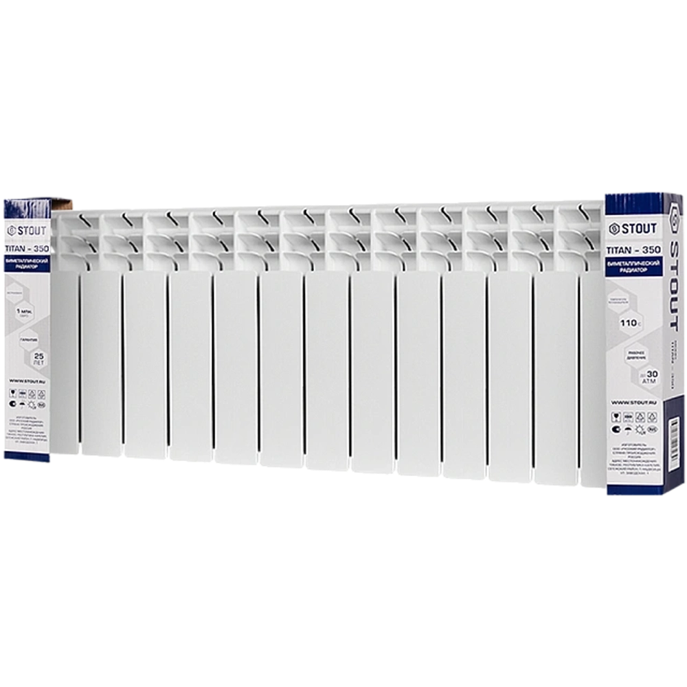 Радиатор биметаллический STOUT TITAN 350 - 13 секций (подключение боковое, цвет белый)