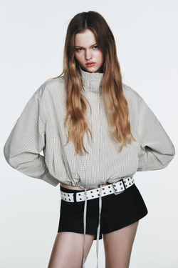 ZARA КУРТКА ИЗ НЕЙЛОНА В КЛЕТКУ, БЕЛЫЙ/ЧЕРНЫЙ