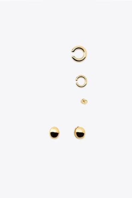 ZARA НАБОР СЕРЕГ И КАФФОВ С СЕРДЕЧКАМИ, ЗОЛОТИСТЫЙ