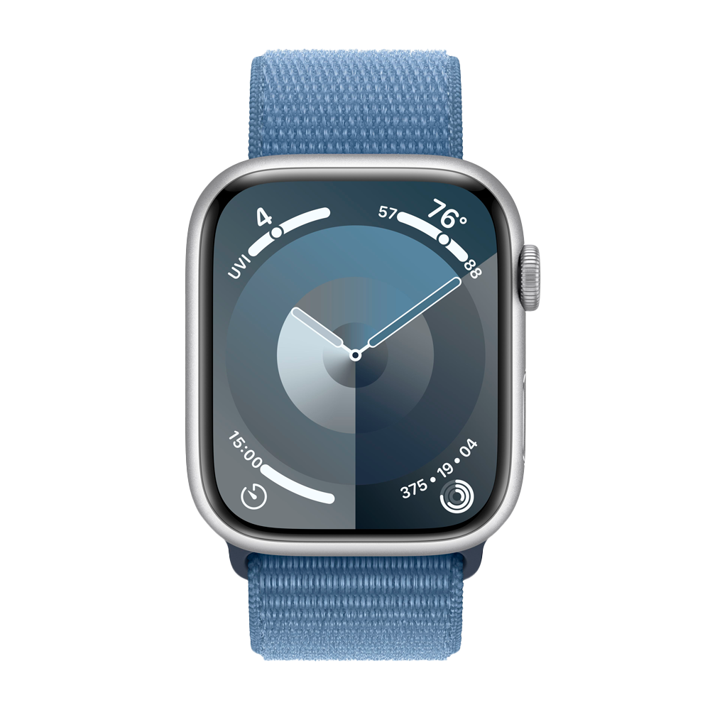 Умные часы Apple Watch Series 9 GPS, 45mm, Aluminium Case with Sport Loop, Silver/Storm Blue (Серебристый/Штормовой синий)