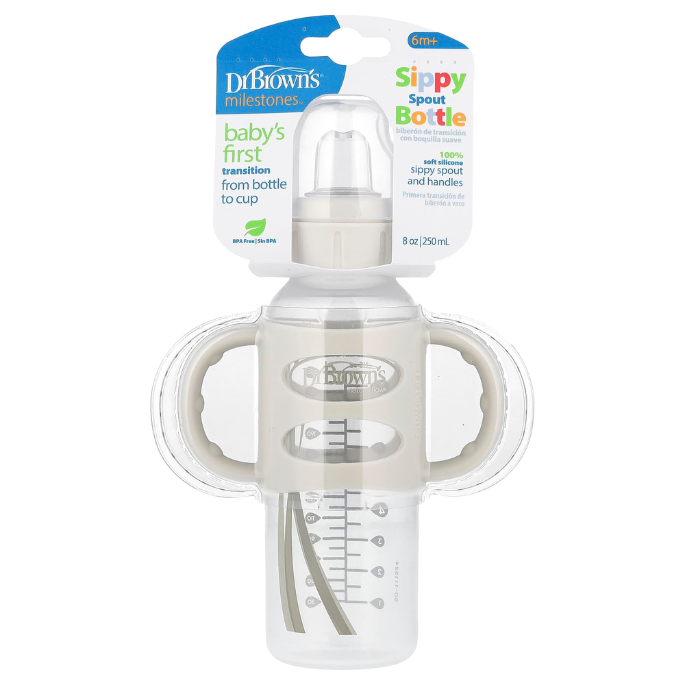 Dr. Brown's, Бутылочка с носиком Sippy, для детей старше 6 месяцев, серая, 250 мл (8 унций)