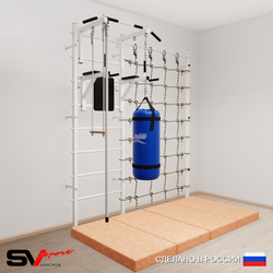 Шведская стенка Sv Sport усиленная 67660 (Турник стандарт/Брусья/Канат/Трапеция/Цепь/Мешок 22кг/Мат 2м/Канатный лаз)