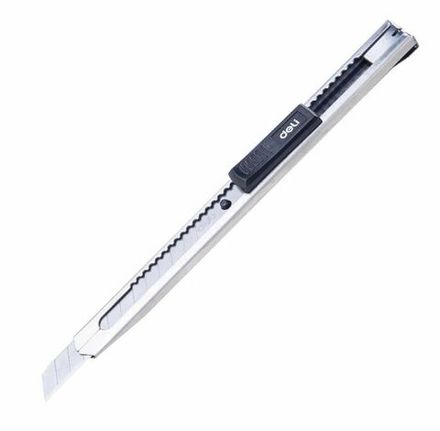 Нож канцелярский 9мм, Deli, сталь, фиксатор, серый, туба
