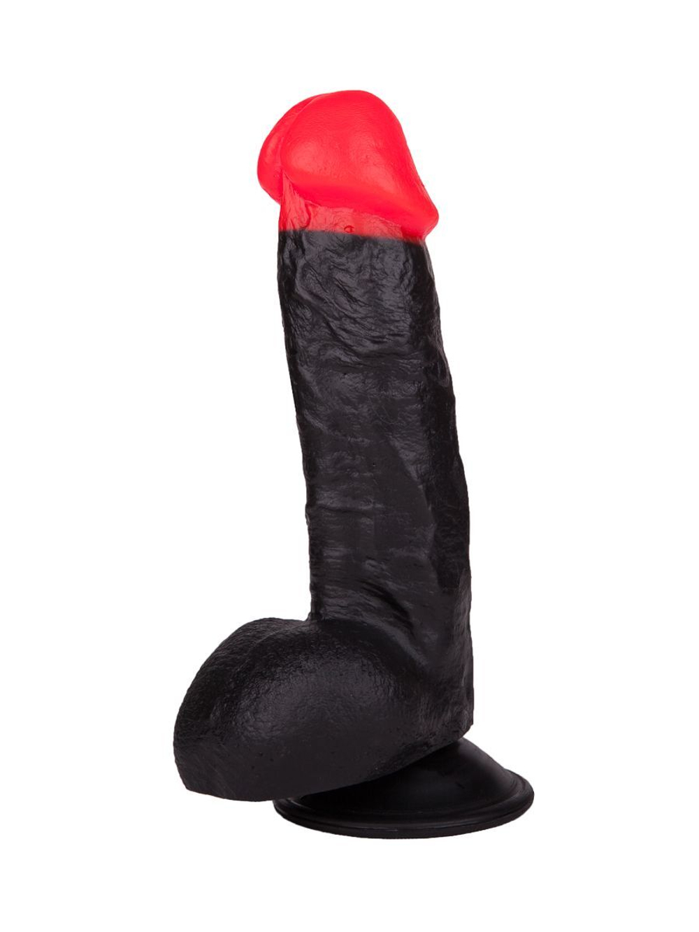 Чёрный фаллоимитатор с красной головкой - 17 см.