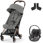 Коляска Cybex Coya Rosegold Frame Cloud T i-Size Mirage Grey Plus Mirage Grey с дождевиком и бампером