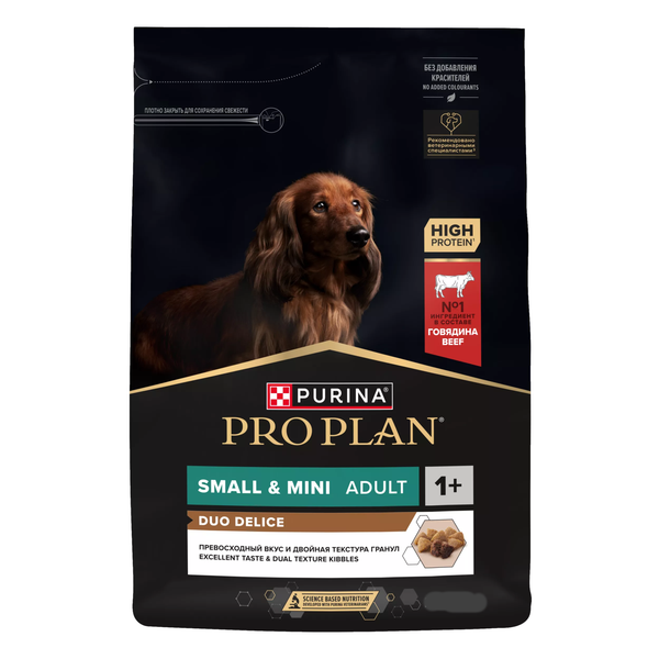 Сухой корм Pro Plan DuoDelice для взрослых собак мелких и карликовых пород с превосходным вкусом и двойной текстурой гранул с говядиной