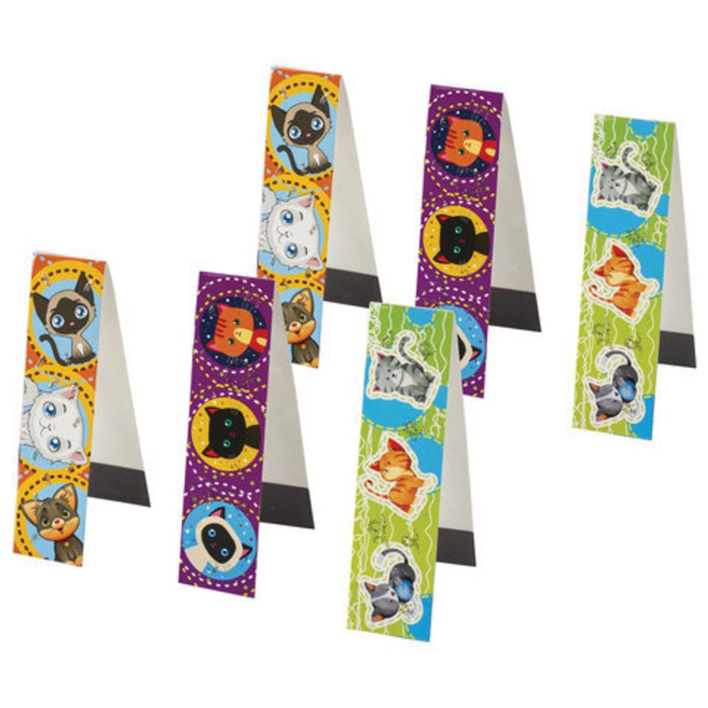 Закладки для книг с магнитом КОШЕЧКИ, набор 6 шт., блестки, 25x196 мм, ЮНЛАНДИЯ, 129615