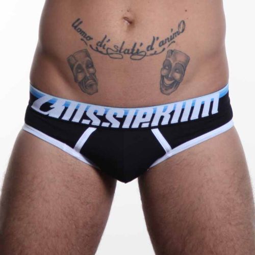 Мужские трусы слипы черные с (голубой) резинкой Aussiebum Fire Brief AB2074-4