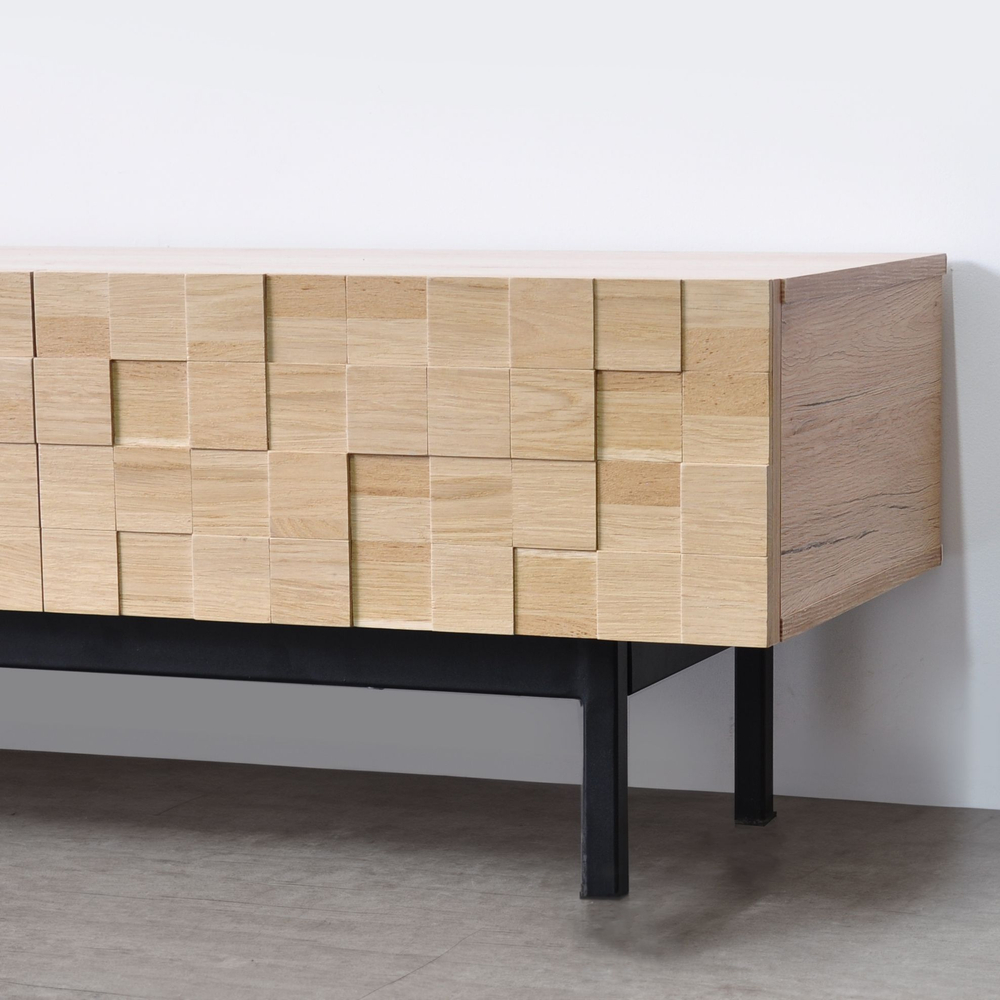 Тумба под телевизор 160х40х41, Лоред, напольная, дизайнерская с декоративными фасадами из дуба, на металлических ножках в стиле лофт, массив дуба, Dipriz