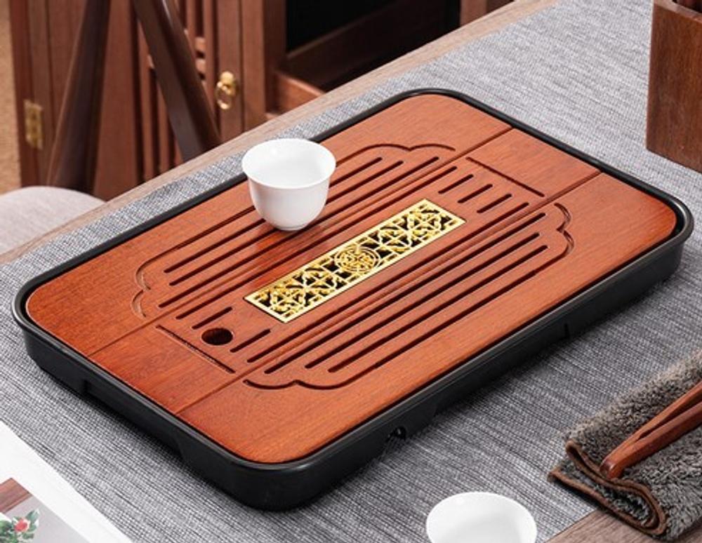 315002 Чабань "Золотое оконце", прямоугольная 37*24*4см дерево+ пластик поддон