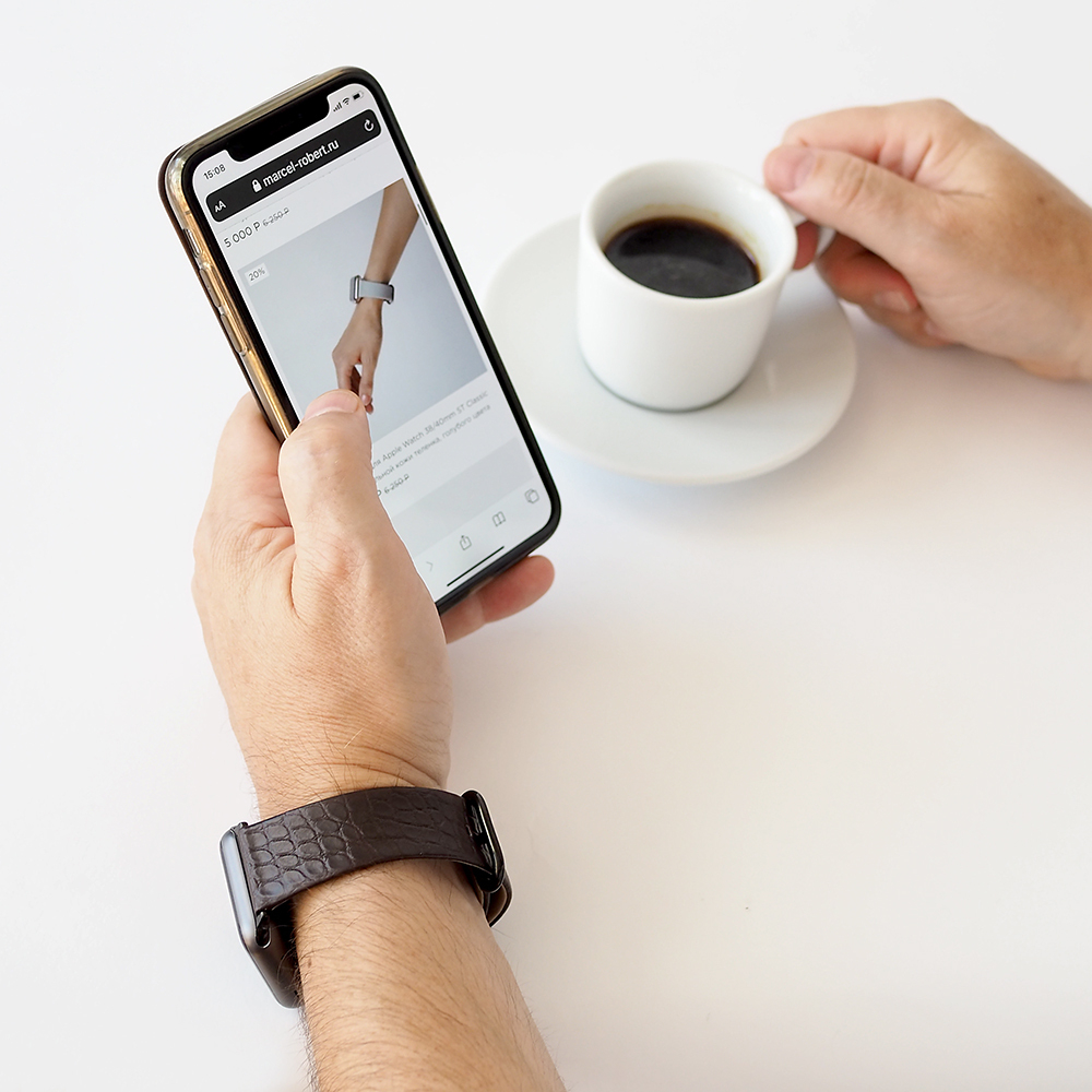 Ремешок для Apple Watch 44/45/46 mm из кожи аллигатора, темно-коричневого цвета