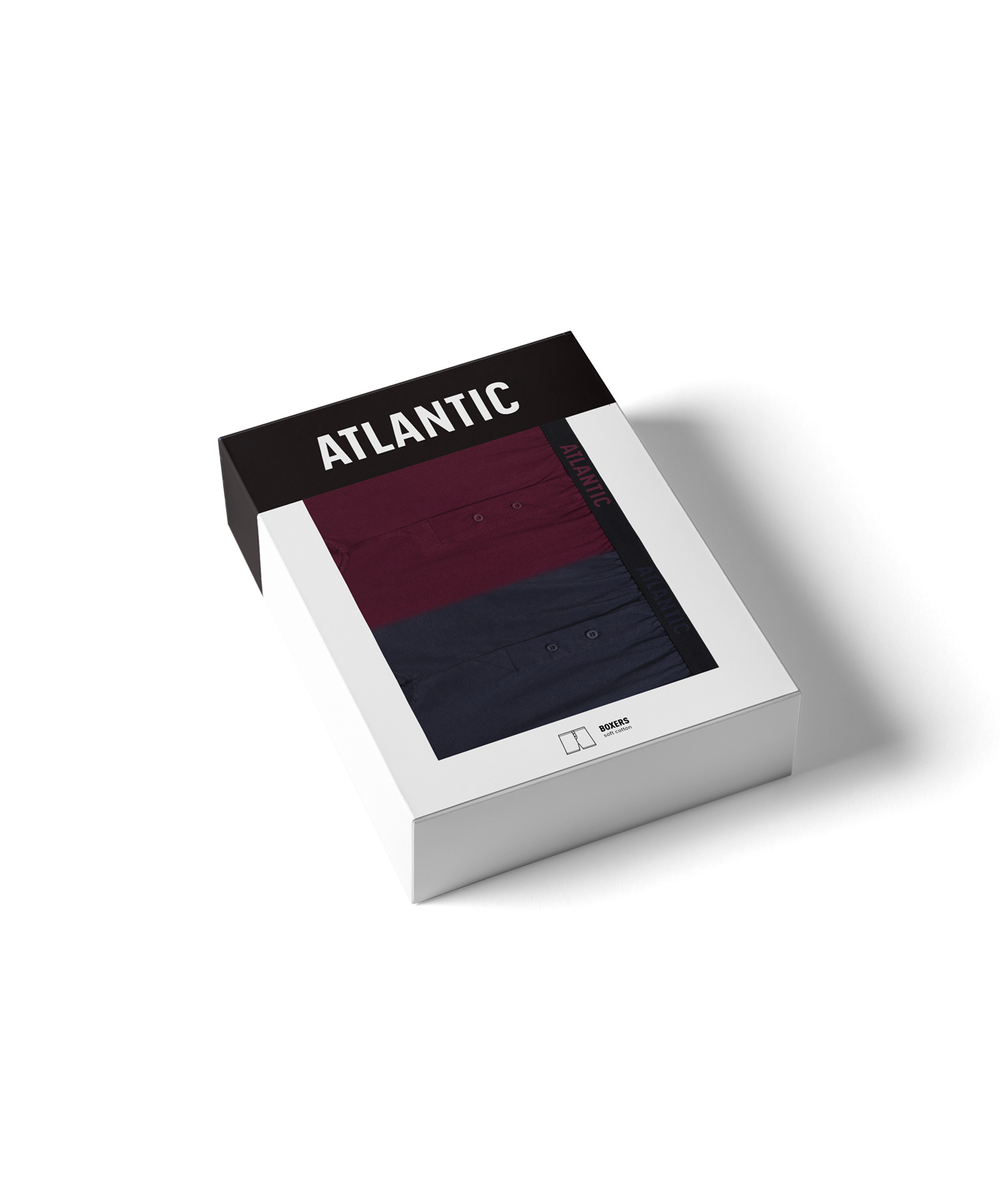 Мужские трусы боксеры Atlantic, набор из 2 шт., хлопок, каберне + темно-синие, 2MBX-025