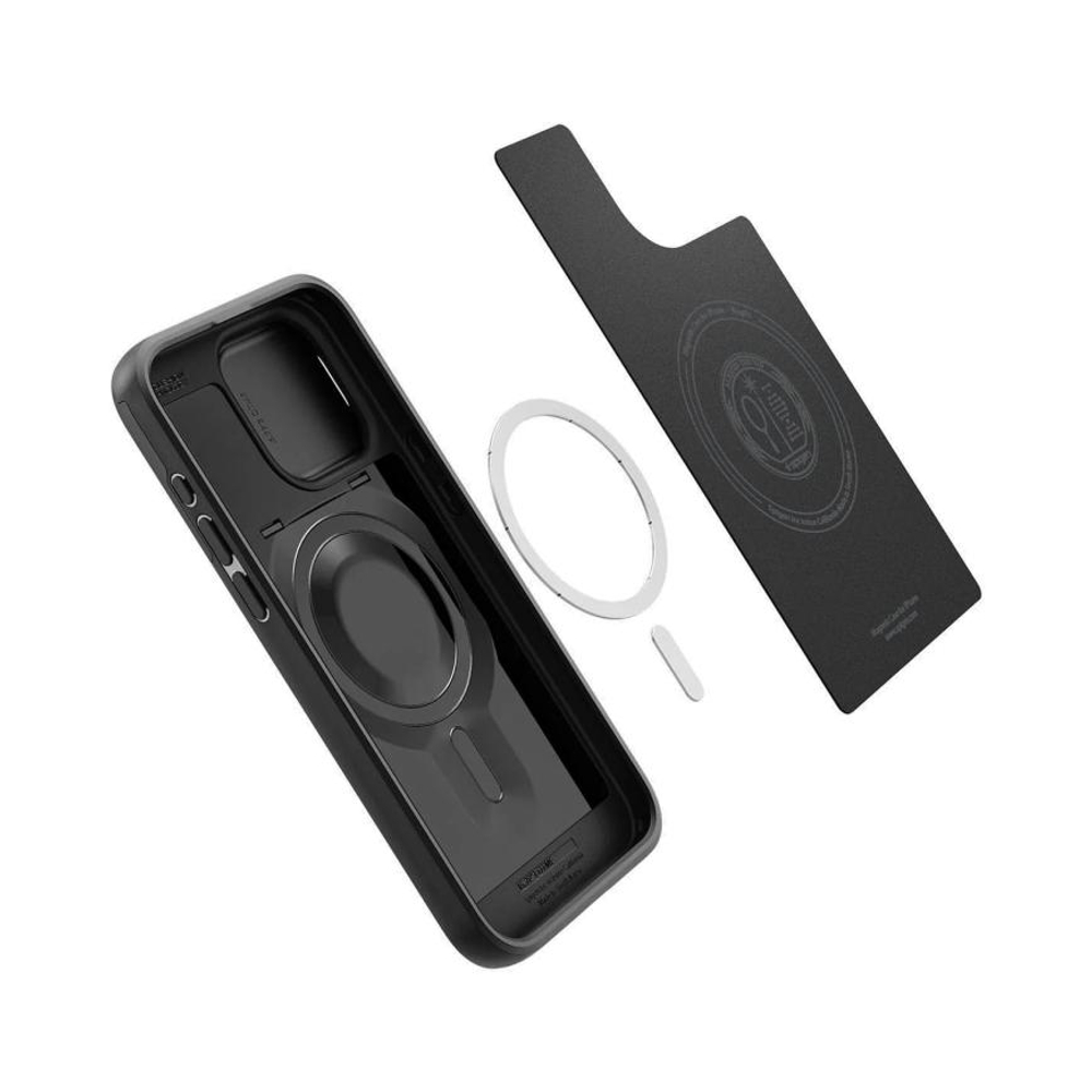 Гибридный чехол со шторкой для камеры и поддержкой MagSafe Spigen Optik Armor (Mag Fit) для iPhone 15 Pro Max