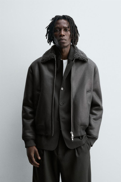 ZARA ДУБЛЕНКА ИЗ ИСКУССТВЕННОЙ КОЖИ, АНТРАЦИТОВО-СЕРЫЙ