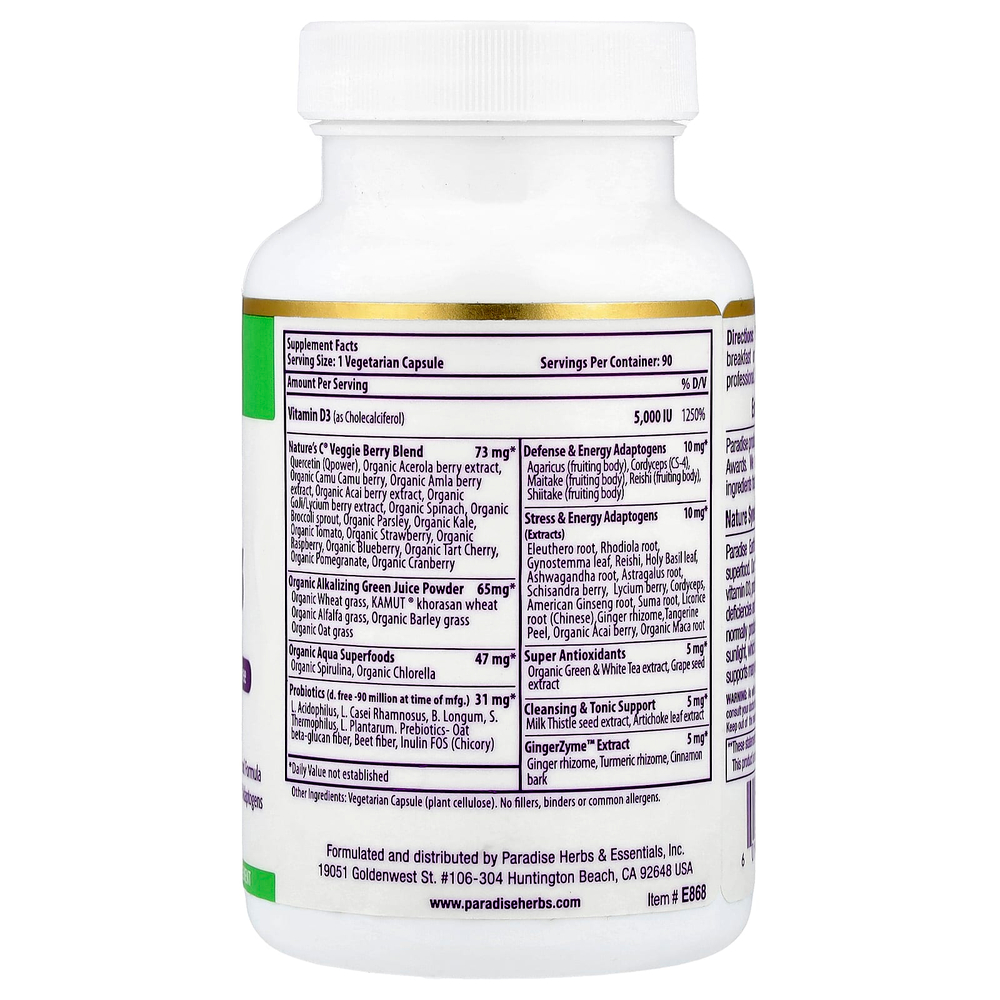 Paradise Herbs, Earth's Blend®, витамин D3, 90 вегетарианских капсул