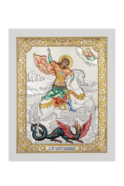 Георгий Победоносец, икона прямоугольная с рамкой, белое дерево, эмаль 210х260