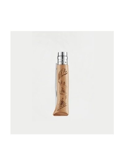 Нож Opinel №8 Alpine adventures, нержавеющая сталь, рукоять дуб, гравировка горный велосипед, 002187