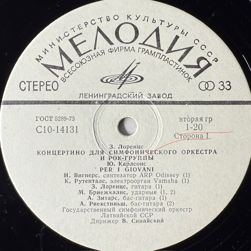 Виниловая пластинка З. Лоренцс, Ю. Карлсонс, П. Плакидис, П. Васкс LP