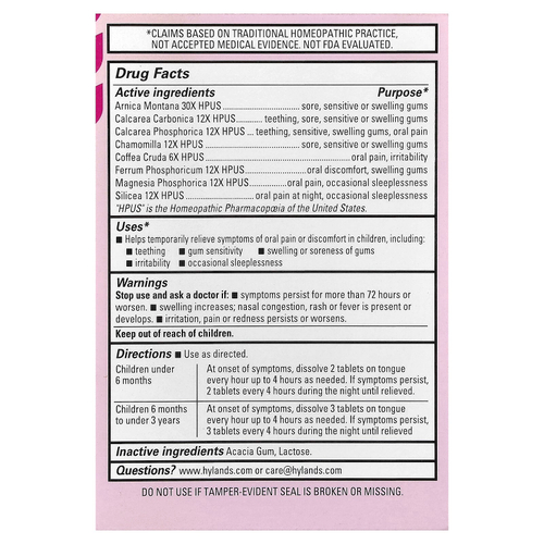 Hyland's Naturals, таблетки для облегчения боли в полости рта, для приема перед сном, от 0 месяцев, 125 быстрорастворимых таблеток