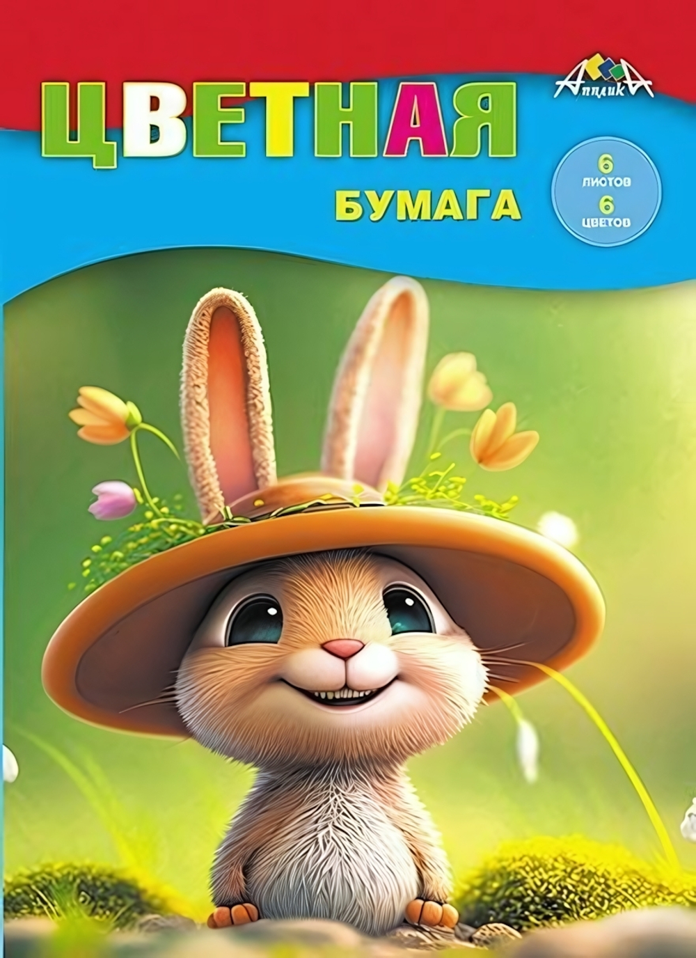 Бумага цветная А4 6л,6цв,"Веселый малыш" офсет односторонняя на скобе (Апплика)