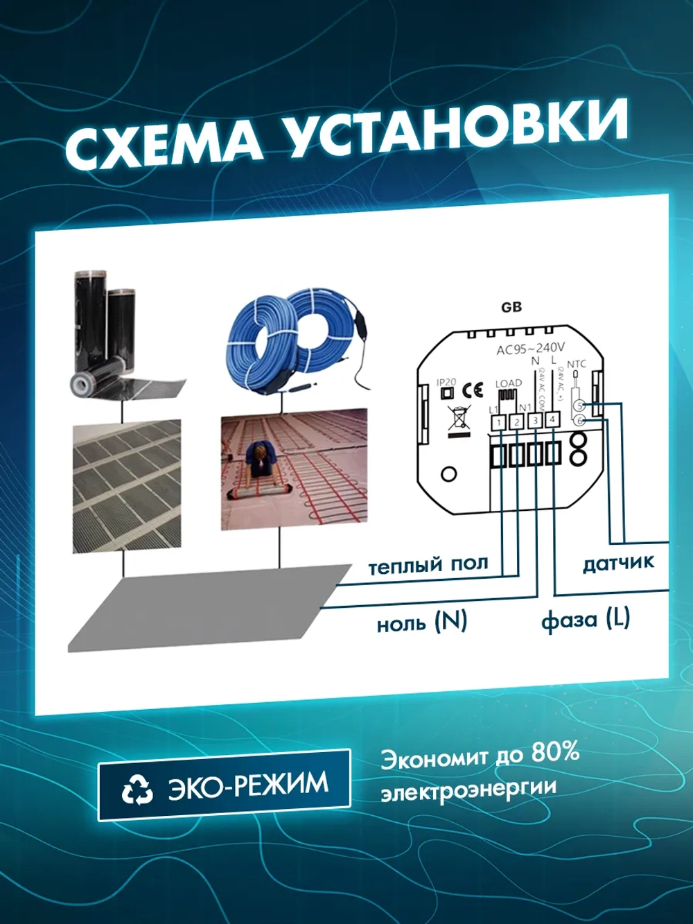 Терморегулятор для теплого пола умный с Wi-Fi