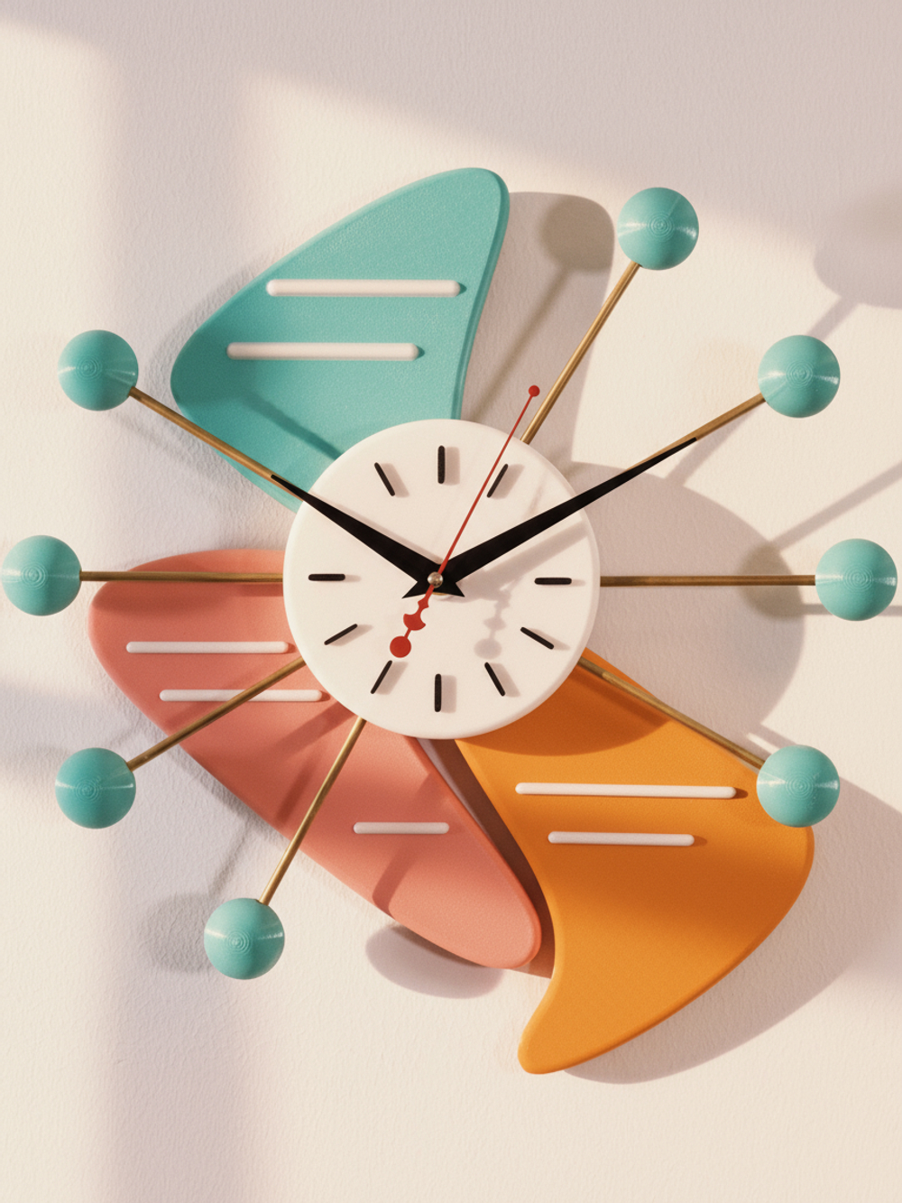 Настенные часы AstroPetal / Звёздный Лепесток – стиль Mid-Century, 40 см, полимер и латунь