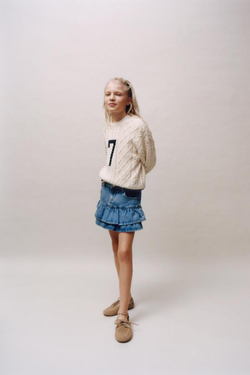 ZARA ДЖИНСОВАЯ ЮБКА С ВОЛАНАМИ, СИНИЙ