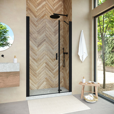 Душевая дверь в нишу Vegas-Glass EP-F-2 Novo 120x200 EP-F-2 NOVO 120 02М 01 стекло прозрачное, профиль черный левое открывание