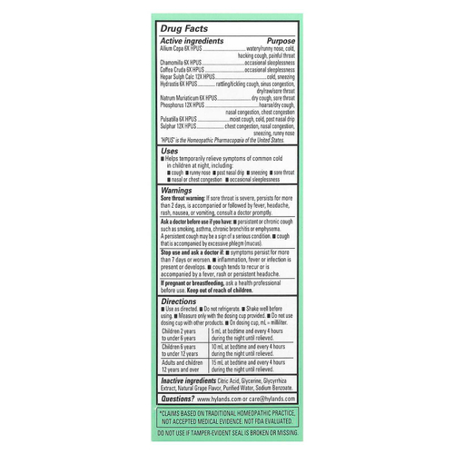 Hyland's Naturals, Для детей, от простуды и кашля в ночное время, для детей от 2 до 12 лет, из натурального винограда, 118 мл (4 жидк. Унции)