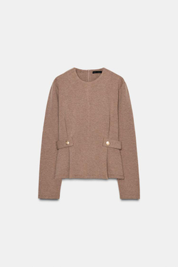 ZARA ТОП ИЗ САРЖИ С ПУГОВИЦАМИ, СВЕТЛО-КОРИЧНЕВЫЙ