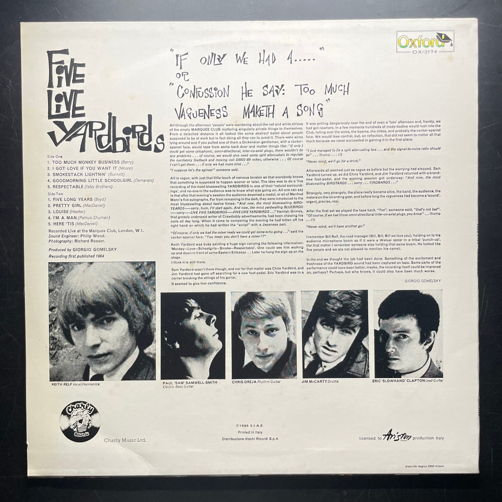 Yardbirds ‎– Five Live Yardbirds (Италия 1980г.)