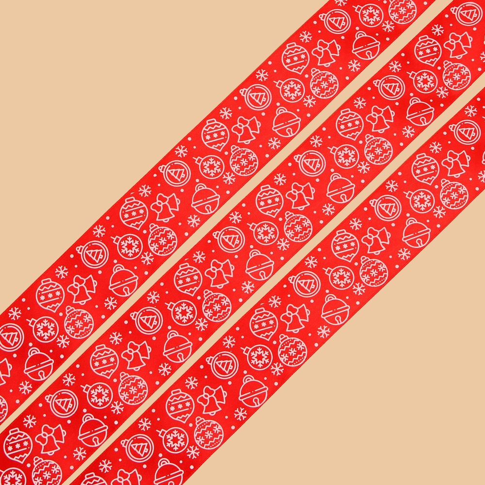 Лента атласная «Ёлочные украшения», красная , 4 см × 5 м