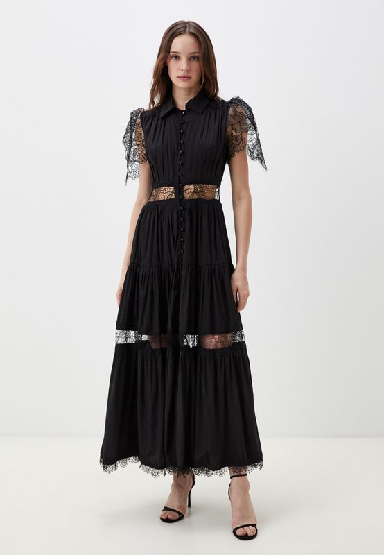 Платье с жемчужными пуговицами и кружевными рукавами