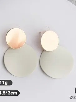 Серьги металл "Леди" два круга, цвет молочный в золоте