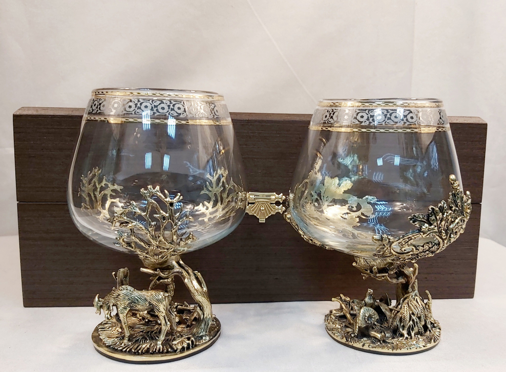 Набор из 2-х бокалов для коньяка "Охота на лося и Охота на глухаря" (подарочный футляр)