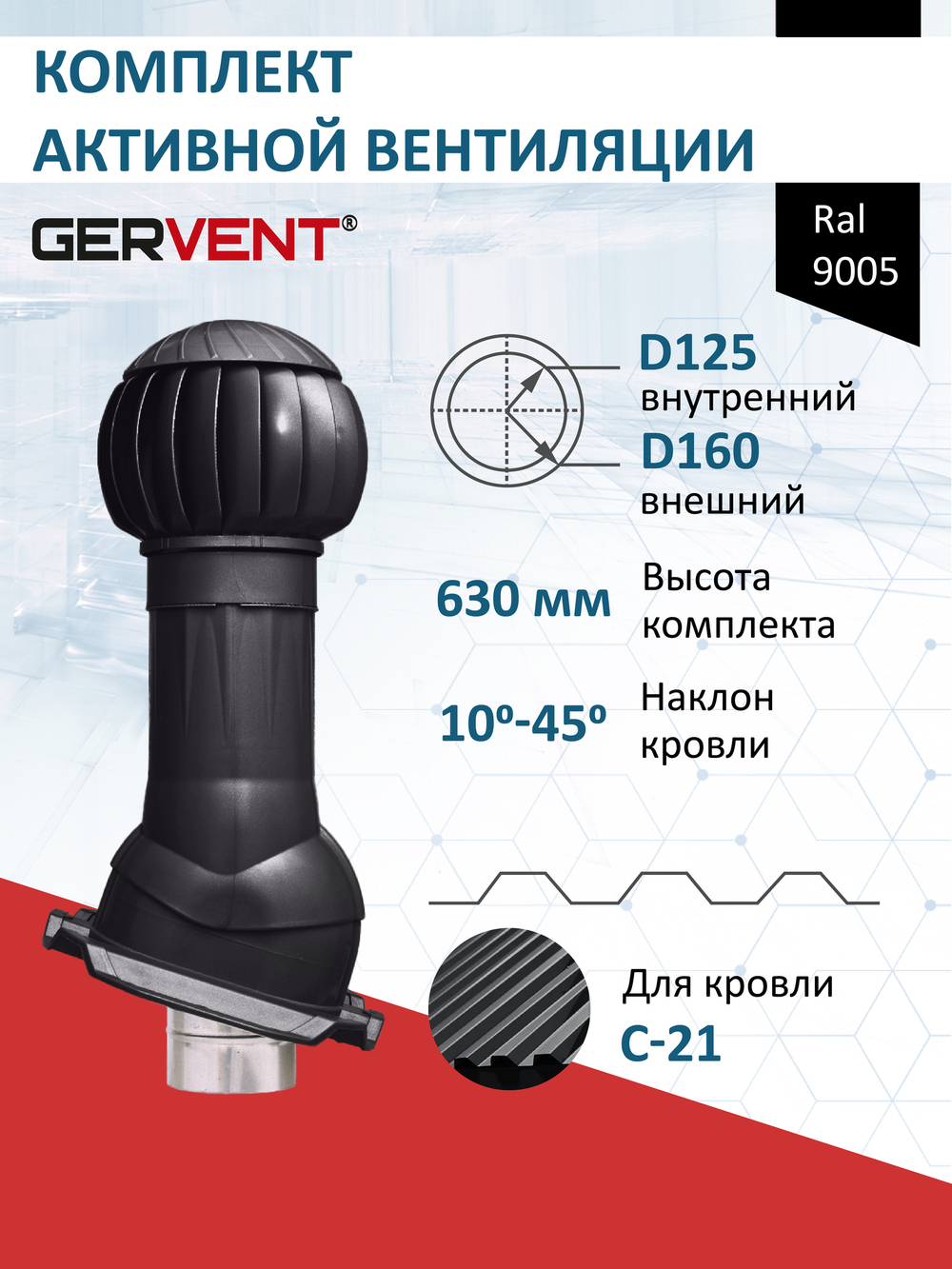 Готовый комплект изолированный серия Twister: PROF-21, Ø 125/160 мм, RAL9005, Gervent