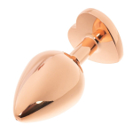 Золотистая анальная пробка OYO 7,3см с изумрудным кристаллом-сердцем