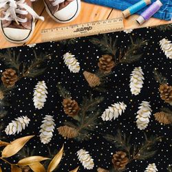 Ткань премиум флис шишки на фоне ночного неба